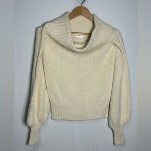 Lovers + Friends Ivory Cowl Neck Balloon Sleeve Knit Sweater XS Cream Off White